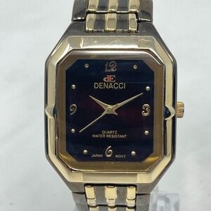 Denacci Tank Watch Men 32mm Brown Gold Tone Brown Dial WR New Battery 8.25"